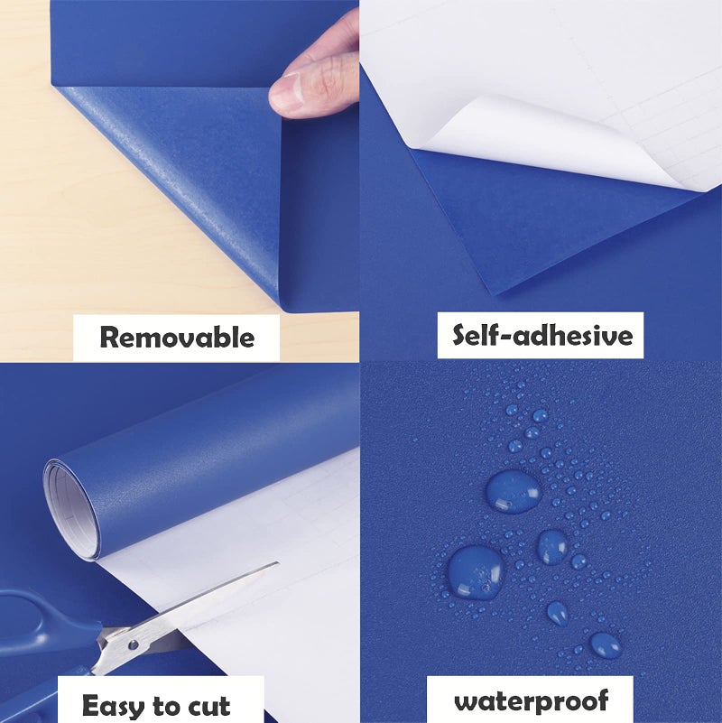 Micpolo Peel and Stick Wallpaper Dark Blue Wallpaper Blue Contact Paper Removable Wallpaper Self Adhesive Vinyl Film Decorative for Bedroom Wallcovering Furniture Countertop Cabinet 15.7""x197"" - Image 4